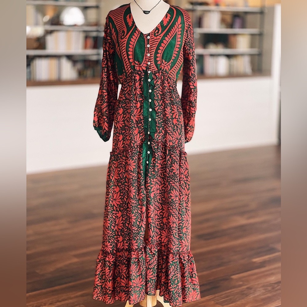 Silk Long V-neck Dress